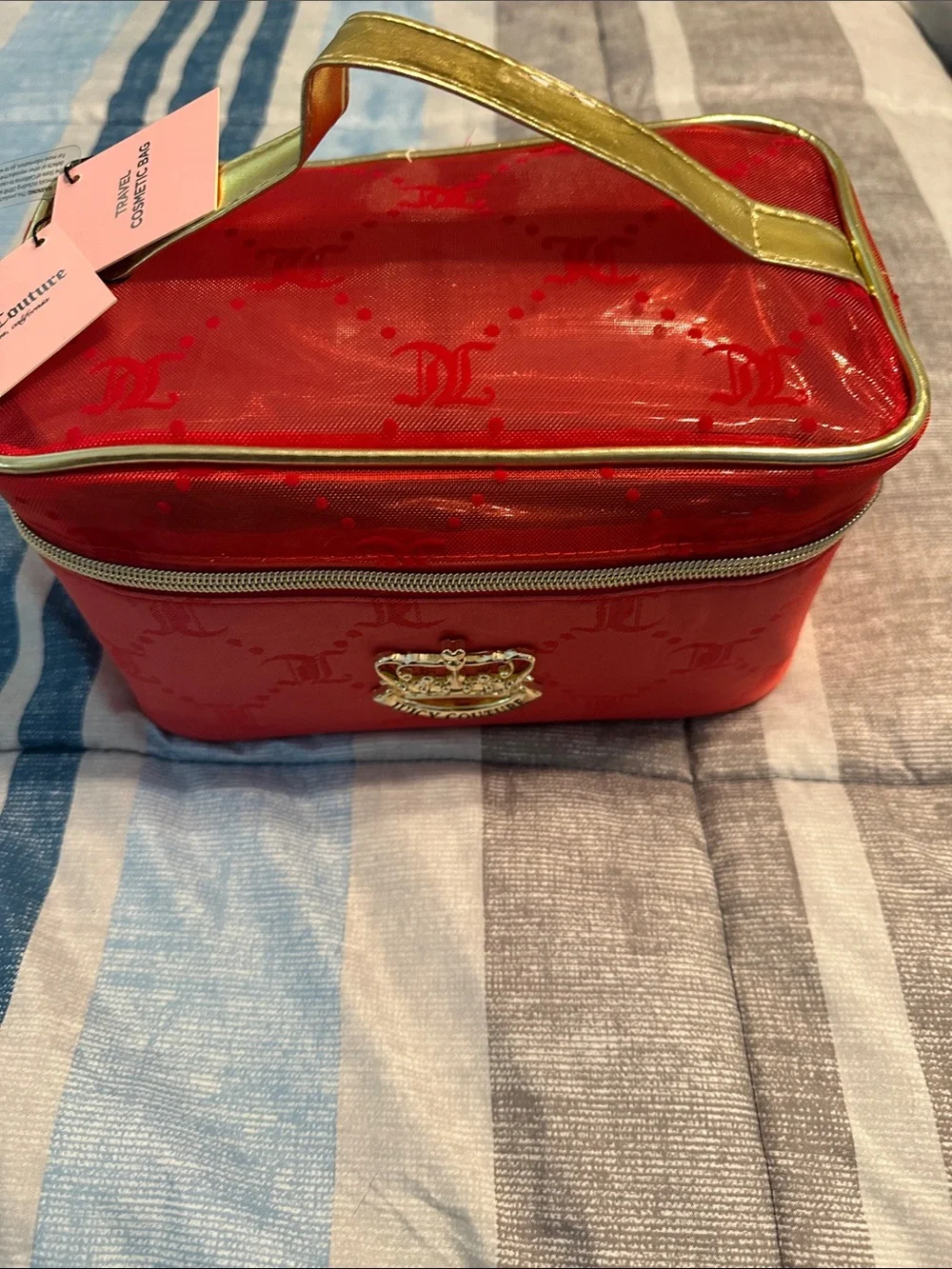Juicy Couture Red Cosmetic Case with Gold Handle & Trim